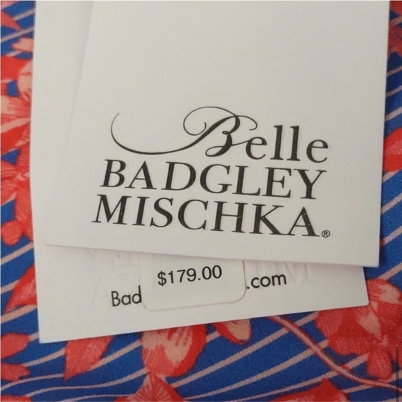 Badgley Mischka Halter Orange Blue Floral Stripe Dress Spring Delilah New - Picture 4 of 11